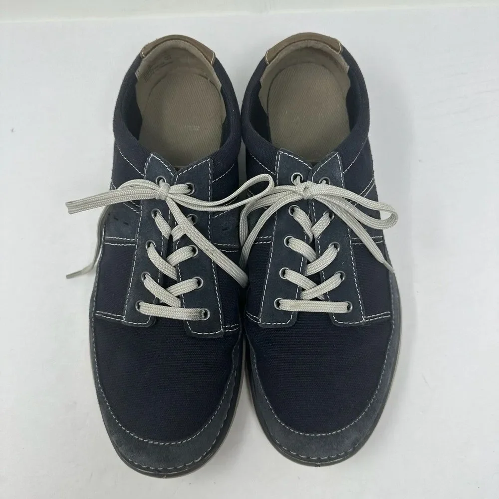 Clarks Shoes Mens 11 Navy Blue Canvas Lace Up Sneakers Soft Cushion Ortholite‎